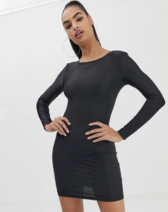 Black Long Sleeve Tube Dress - Open Back